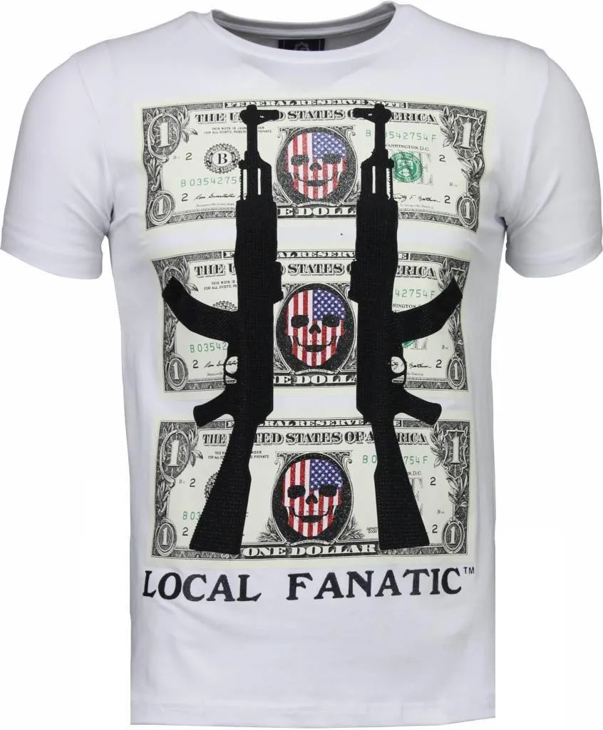 AK47 DOLLAR  RHINESTONE TSHIRT  WIT