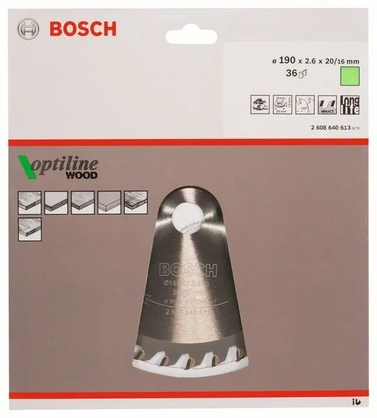BOSCH Zaagblad Optiline Hout 190 x 20/16 x 2,6 mm, 36 2608640613