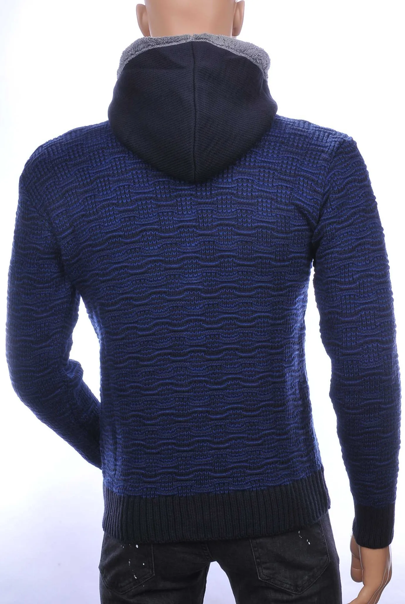 CLUBJU TRENDY GROF GEBREIDE HEREN VEST MET CAPUCHON NAVY