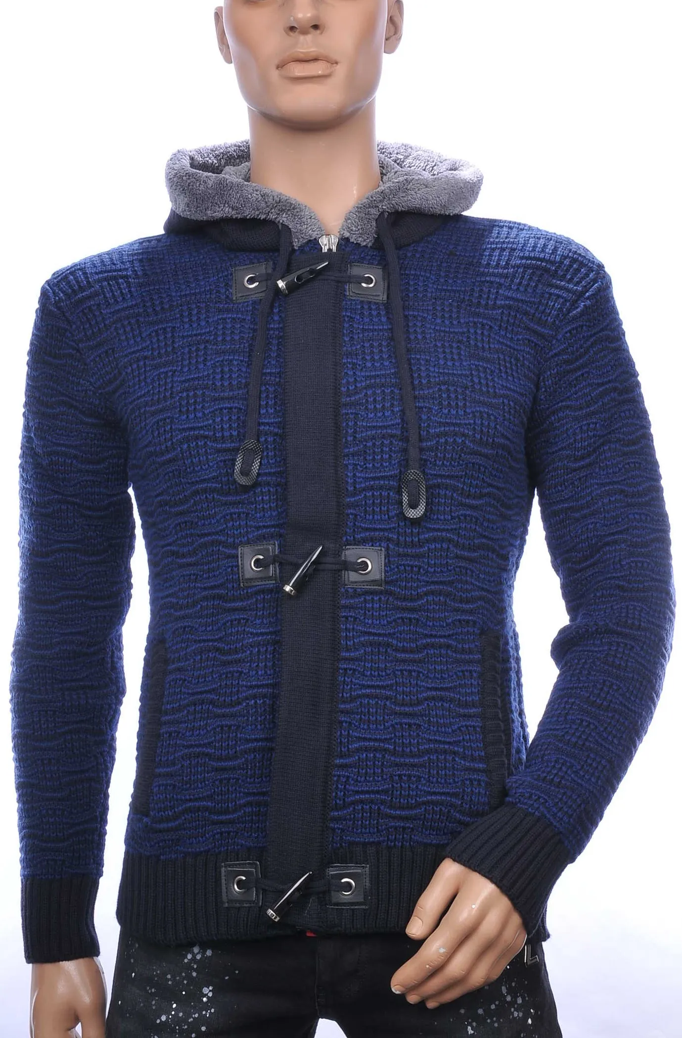 CLUBJU TRENDY GROF GEBREIDE HEREN VEST MET CAPUCHON NAVY