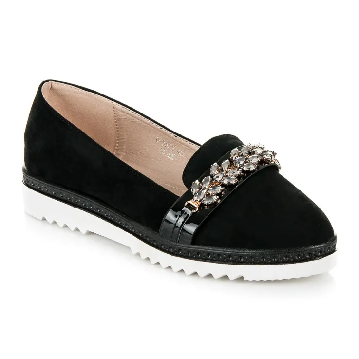 Ideal Shoes Suède brogues met kristallen zwart