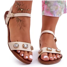 Klassieke damessandalen met ornamenten S.Barski SS27-79 Beige zwart