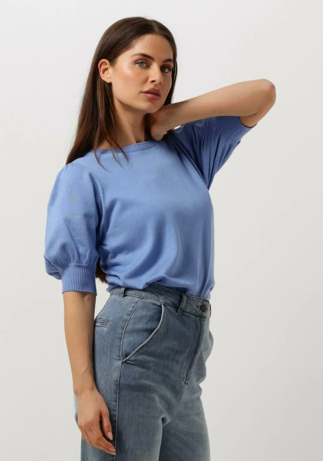 lichtblauwe minus top liva knit tee