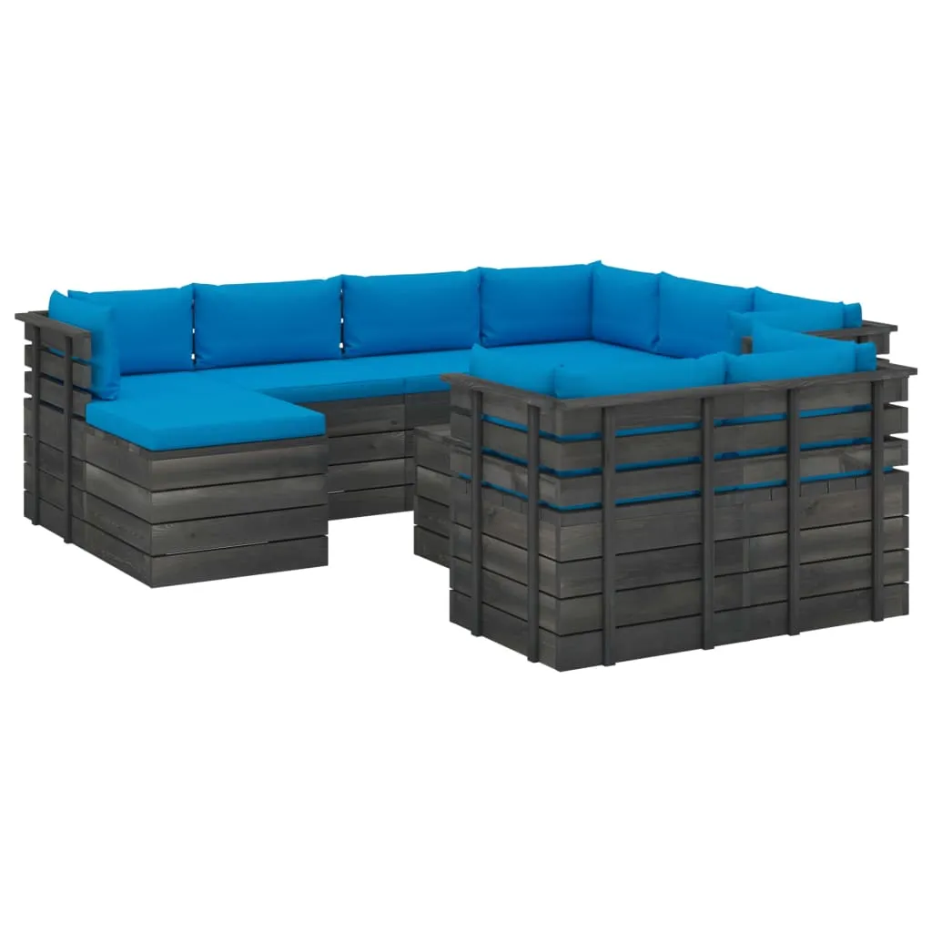 MEDINA 10DELIGE LOUNGESET MET KUSSENS PALLET MASSIEF GRENENHOUT