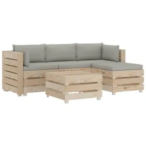 Medina 5-delige Loungeset met taupekleurige kussens pallet hout