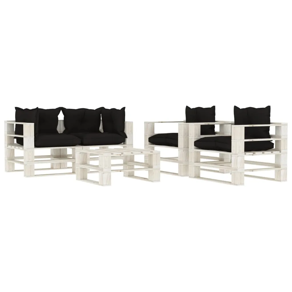 MEDINA 5DELIGE LOUNGESET MET ZWARTE KUSSENS PALLET HOUT