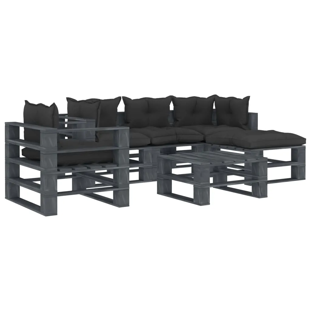 MEDINA 6DELIGE LOUNGESET MET ANTRACIETKLEURIGE KUSSENS PALLET HOUT