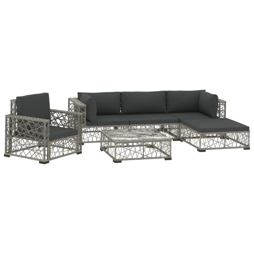 MEDINA 6DELIGE LOUNGESET MET KUSSENS POLY RATTAN GRIJS