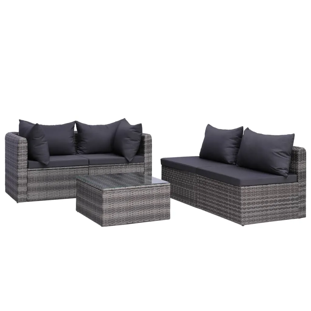 MEDINA 7DELIGE LOUNGESET MET KUSSENS POLY RATTAN GRIJS