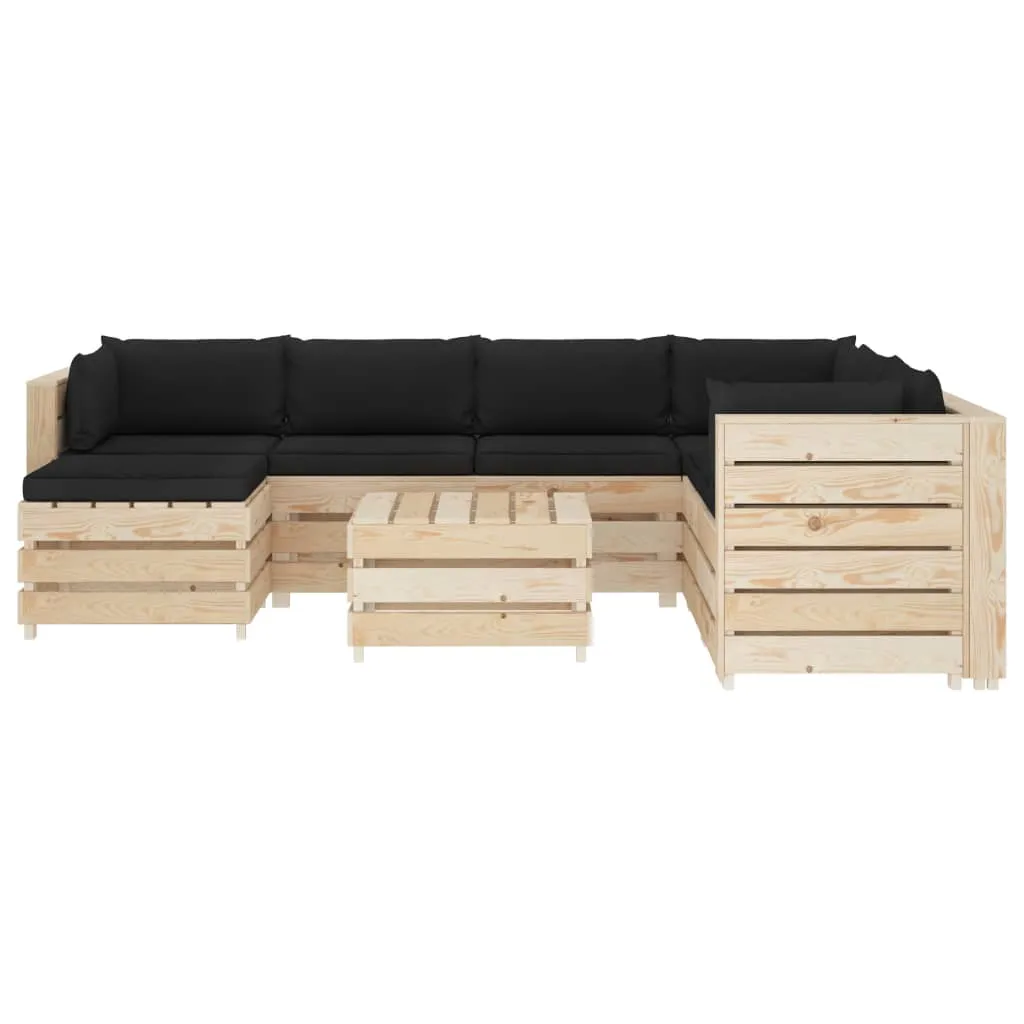MEDINA 8DELIGE LOUNGESET MET ZWARTE KUSSENS PALLET HOUT