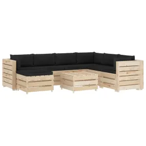 Medina 8-delige Loungeset met zwarte kussens pallet hout