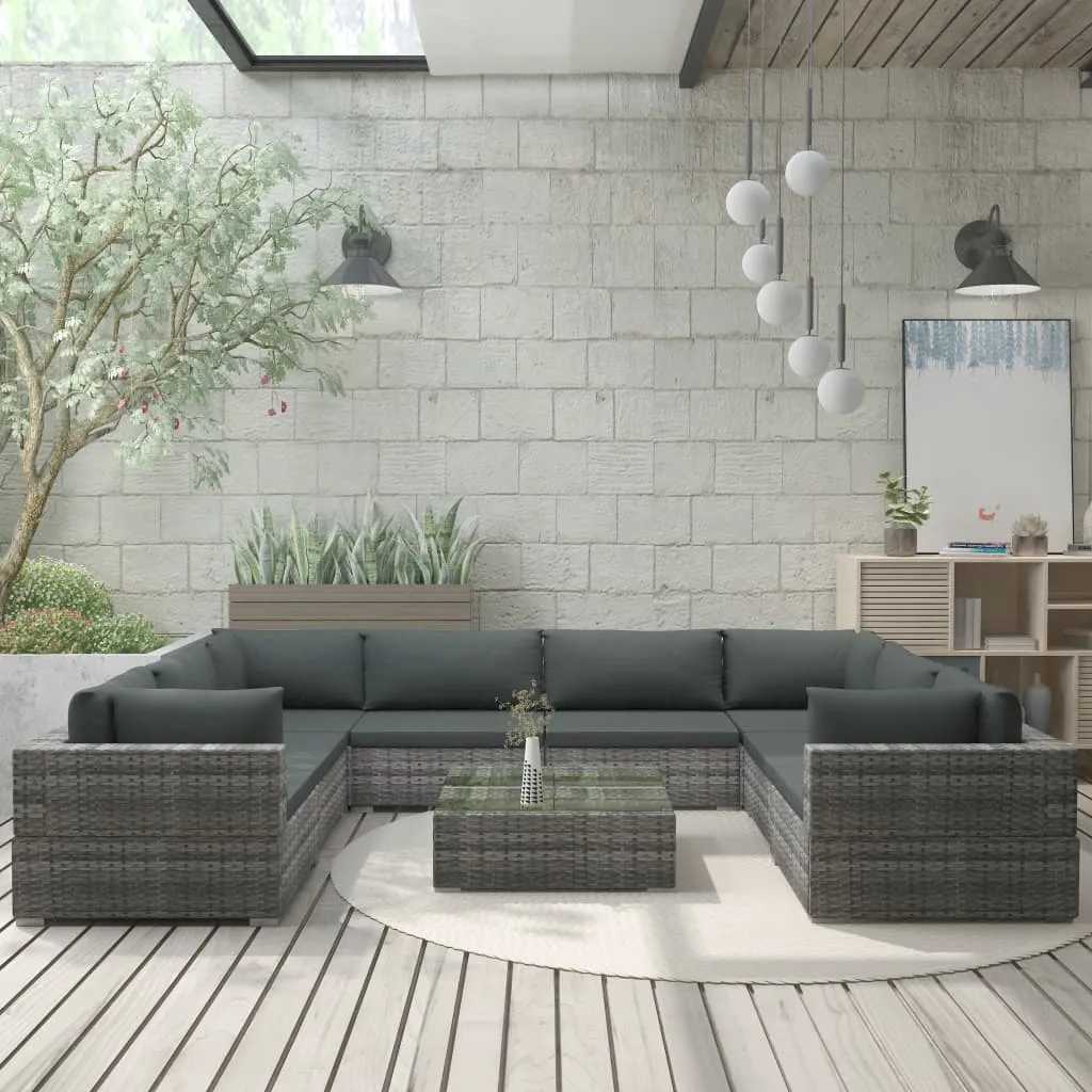 MEDINA 9DELIGE LOUNGESET MET KUSSENS POLY RATTAN GRIJS