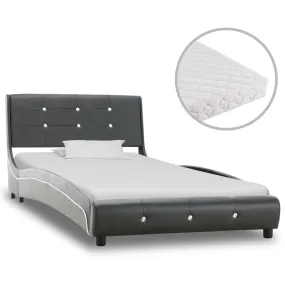 Medina Bed met matras kunstleer grijs 90x200 cm