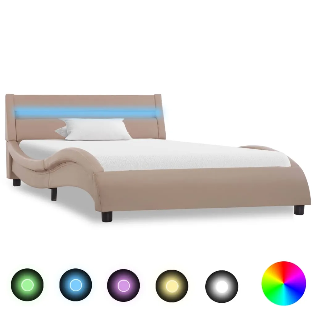 Medina Bedframe met LED kunstleer cappuccino 90x200 cm