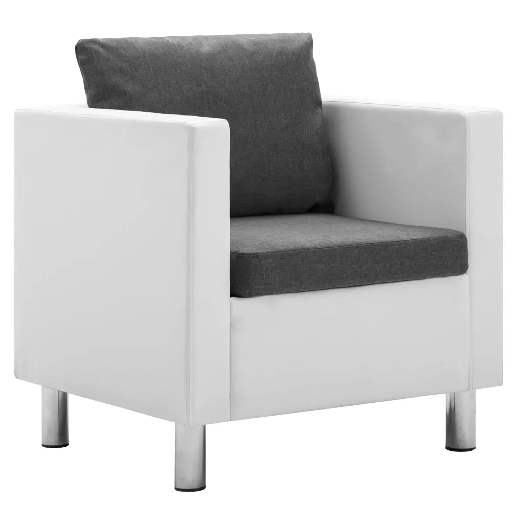 Medina Fauteuil kunstleer wit en lichtgrijs