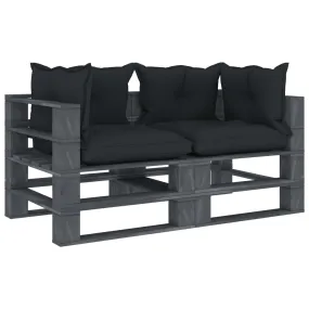 Medina Tuinbank 2-zits met antracietkleurige kussens pallet hout
