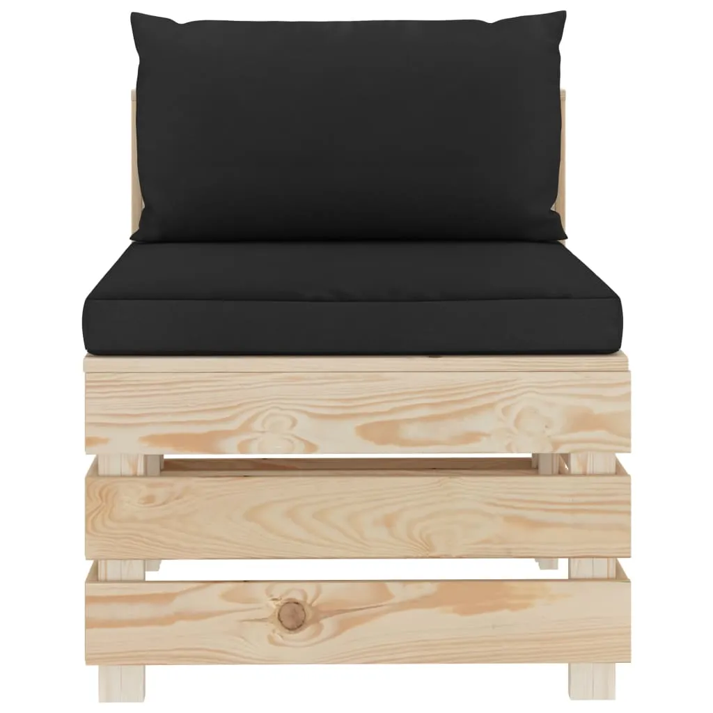 MEDINA TUINBANK 4ZITS MET ZWARTE KUSSENS PALLET HOUT