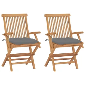 Medina Tuinstoelen 2 st met grijze kussens massief teakhout
