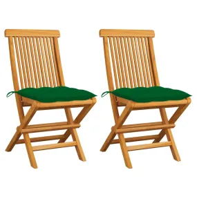Medina Tuinstoelen 2 st met groene kussens massief teakhout