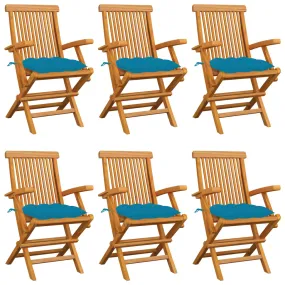 Medina Tuinstoelen 6 st met lichtblauwe kussens massief teakhout