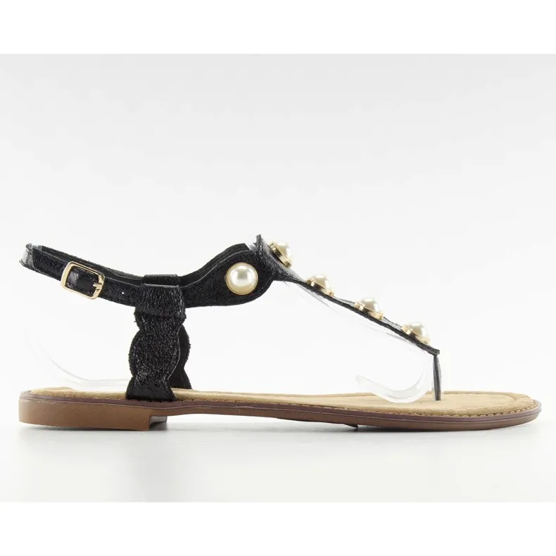 SLIPPERS MET GROTE PARELS LL75 ZWART