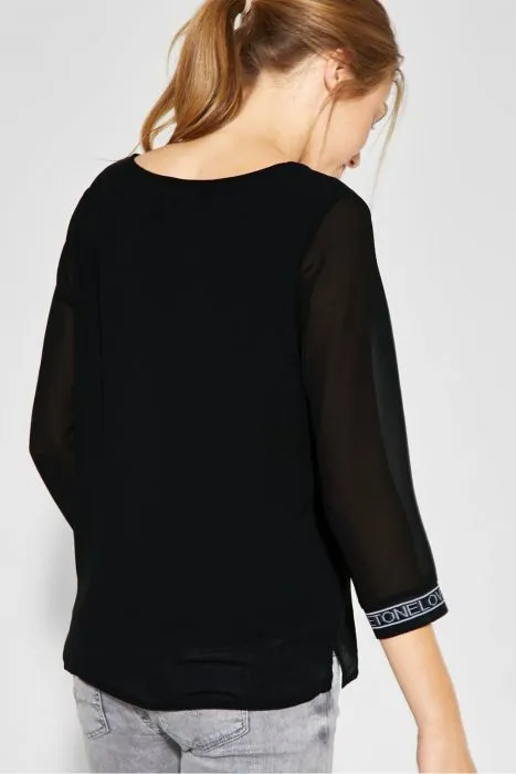 STREET ONE SEMITRANSPARANT SHIRT MET SIERBOORDEN