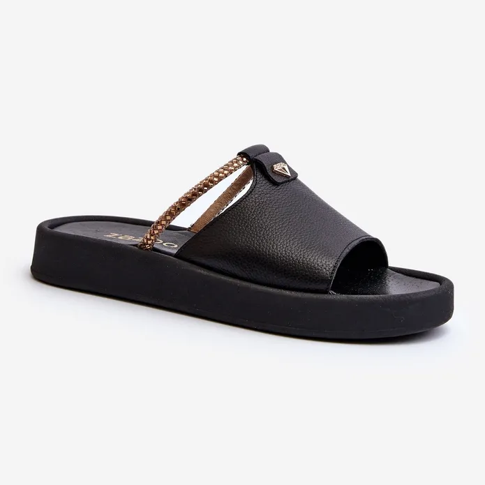 Zazoo 2896 lederen damesslippers, zwart